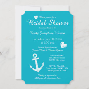 Nautical turquoise blue bridal shower invitations