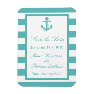 Nautical Turquoise Stripe Anchor Save The Date Magnet