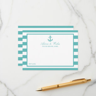Nautical Turquoise Stripe Anchor Wedding Advice Card