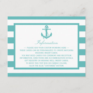 Nautical Turquoise Stripe Anchor Wedding Detail Enclosure Card