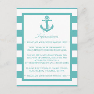Nautical Turquoise Stripe Anchor Wedding Detail Enclosure Card