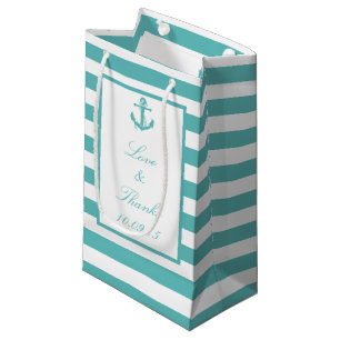 Nautical Turquoise Stripe Anchor Wedding Gift Bag