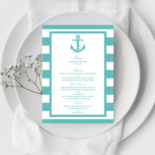Nautical Turquoise Stripe Anchor Wedding Menu