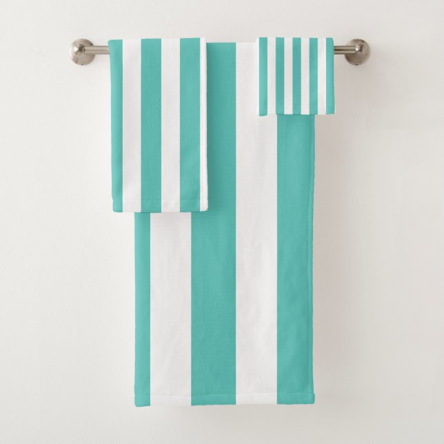 Nautical Turquoise & White Striped Bath Towel Set (Insitu)