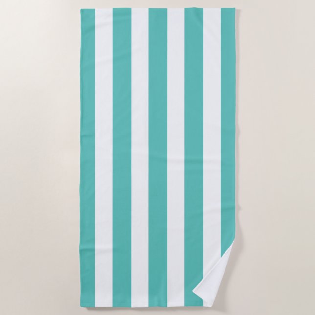 Nautical Turquoise & White Striped Beach Towel (Front)