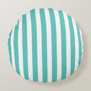 Nautical Turquoise & White Striped  Round Cushion