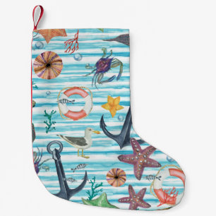 Nautical Turtles Seagul Starfish Pattern Small Christmas Stocking