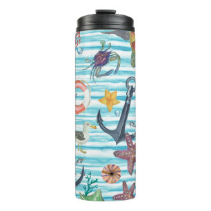 Nautical Turtles Seagul Starfish Pattern Thermal Tumbler