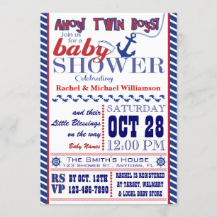 Nautical Twin Baby Boy Shower Invitation
