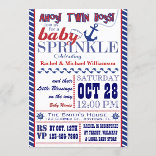 Nautical Twin Baby Boy Sprinkle Invitation