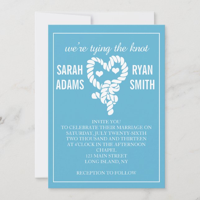 Nautical Tying the Knot Blue Wedding Invitations (Front)