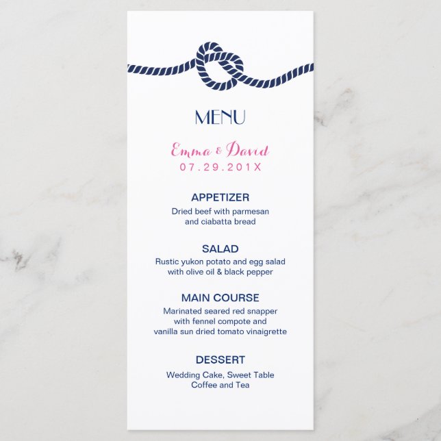 Nautical Tying the Knot Elegant Wedding Menu (Front)