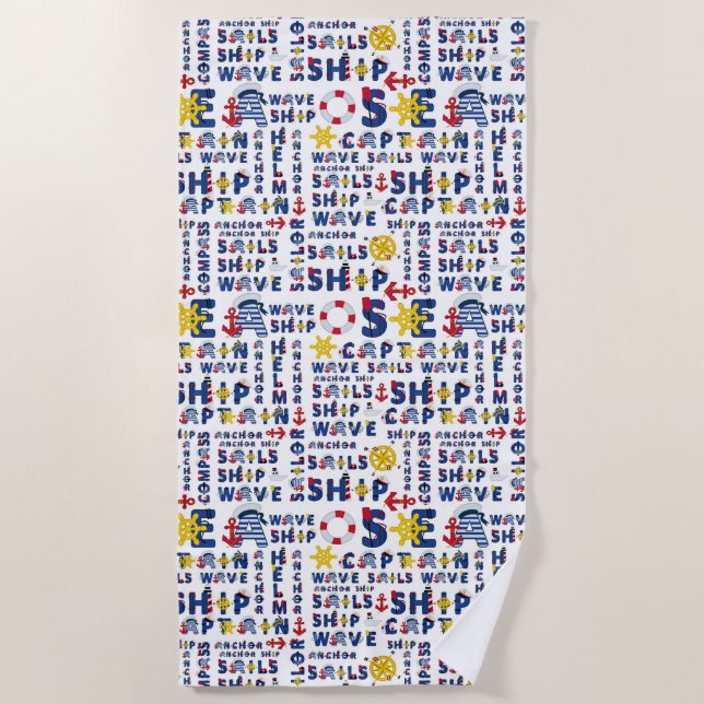 Nautical Typography   Beach Towel (Front)