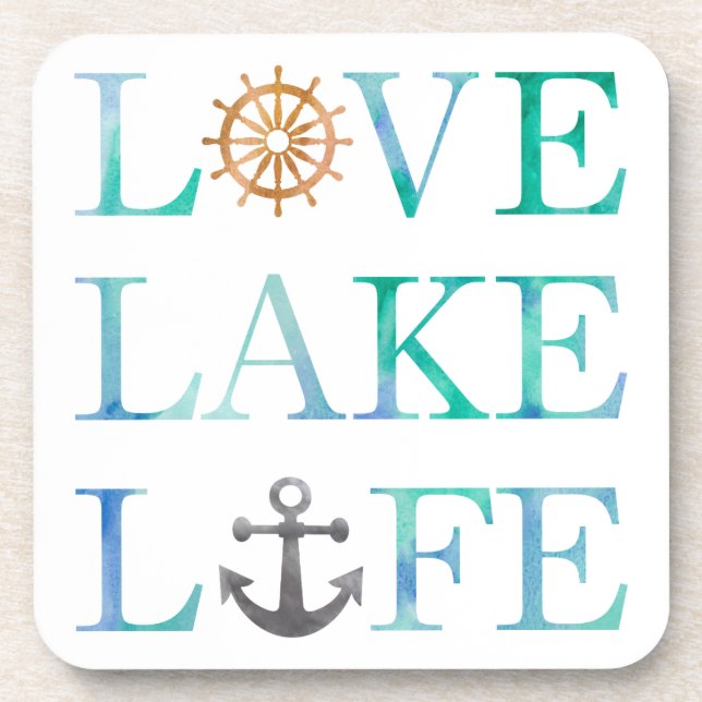 Nautical Typography Love Lake Life Anchor Wheel Coaster (Front)