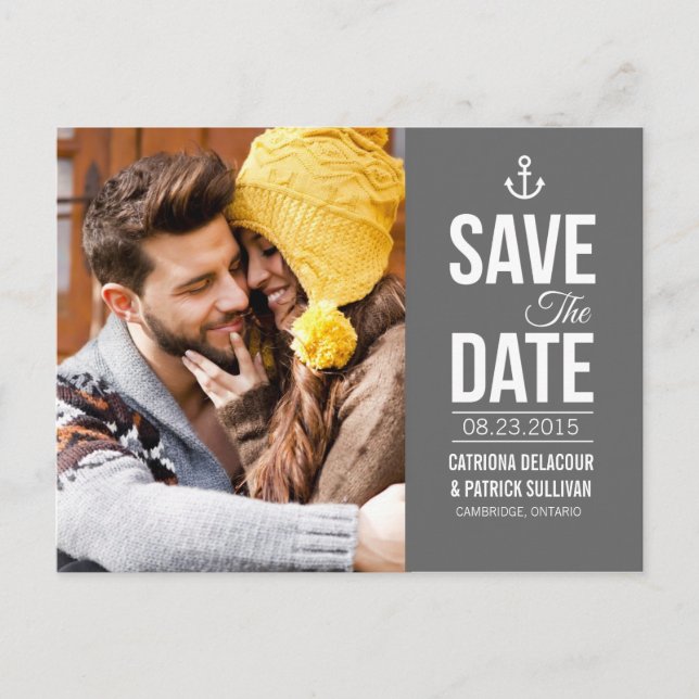 NAUTICAL TYPOGRAPHY PHOTO SAVE THE DATE POSTCARD (Front)