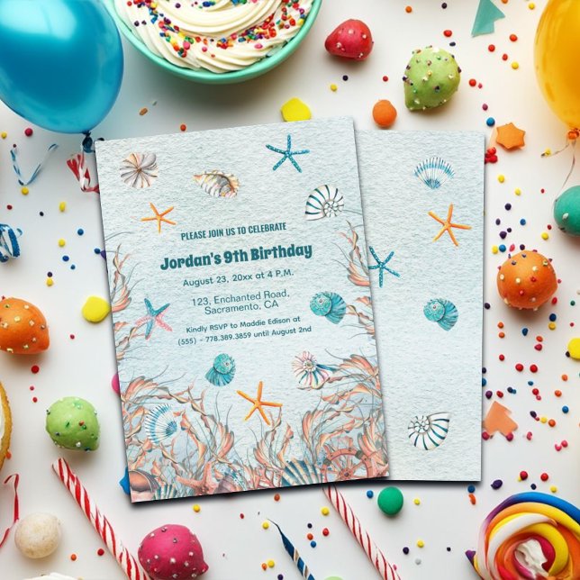 Nautical Under the Sea 9th Birthday Invitation (Creator Uploaded)