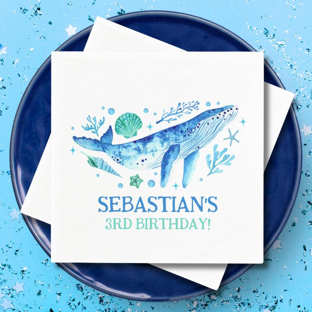 Nautical Under the Sea Party Whale Watercolor Napkin (Nautical Under the Sea Party Whale Watercolor Napkins)