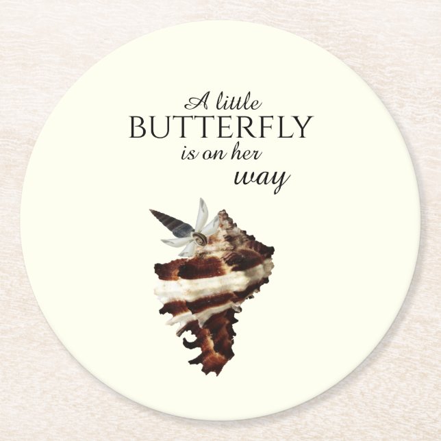 Nautical under the sea shell desert chic butterfly round paper coaster (Front)