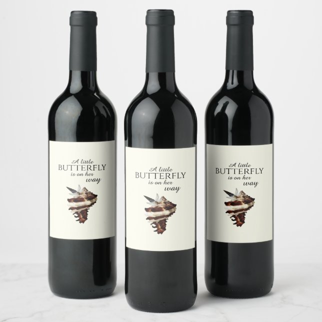 Nautical under the sea shell desert chic butterfly wine label (Bottles)