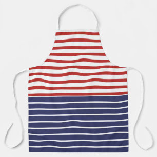 Nautical Vibes Blue Red White Striped Apron