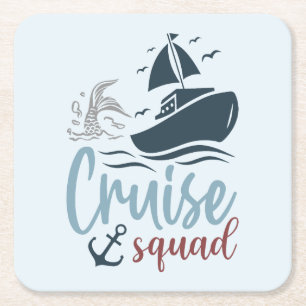Nautical Vibes Cruise Squad Square Paper Coaster