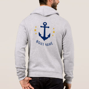 Nautical Vintage Anchor Boat Name Gold Stars Grey Hoodie