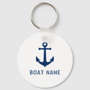 Nautical Vintage Anchor Boat or Name Navy & White Key Ring