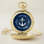 Nautical Vintage Anchor Captain Boat Name Navy Pocket Watch<br><div class="desc">A Nautical Vintage Anchor and Stars with Captain Rank or other title and Your Name or Boat Name on a Stylish Pocket Watch. This personalized Pocket Watch will not just time but also is a fun conversation piece. Perfect for Father's Day but also makes a great gift for any occasion....</div>