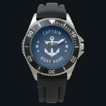 Nautical Vintage Anchor Captain Boat Name Navy Watch<br><div class="desc">A Nautical Vintage Anchor and Stars with Captain Rank or other title and Your Name or Boat Name on a Stylish Wrist Watch. This personalised Pocket Watch will not just time but also is a fun conversation piece. Perfect for Father's Day but also makes a great gift for any occasion....</div>