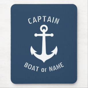 Nautical Vintage Anchor Captain Boat or Name Blue Mouse Mat