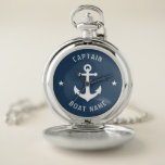 Nautical Vintage Anchor Captain & Boat or Name Pocket Watch<br><div class="desc">A Vintage Nautical Anchor with Captain Rank or other title and Your Name or Boat Name on a Stylish Silver and Aqua Blue Pocket Watch. This personalized Pocket Watch will not just time but also is a fun conversation piece. Perfect for Father's Day but also makes a great gift for...</div>