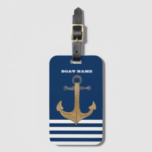 Nautical,Vintage Anchor  Navy Blue Striped    Luggage Tag