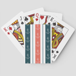 Nautical Vintage Anchor on Stripes Pattern Playing Cards