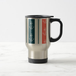 Nautical Vintage Anchor on Stripes Pattern Travel Mug