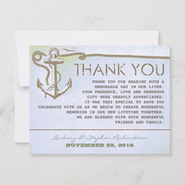 nautical vintage anchor wedding thank you cards (Front)