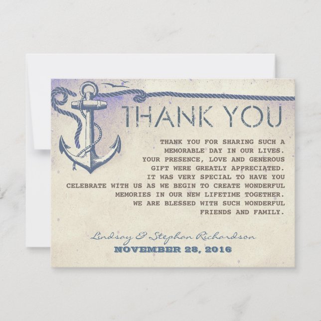 nautical vintage anchor wedding thank you cards (Front)