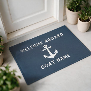 Nautical Vintage Anchor Welcome Aboard Boat Name Doormat