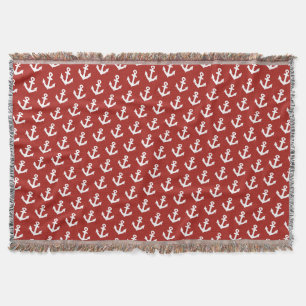 Nautical Vintage anchors pattern on Dark Red  Throw Blanket