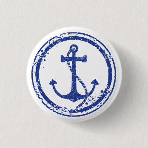 Nautical Vintage Blue Anchor Button - 1.5" Round
