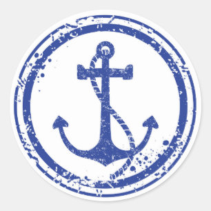 Nautical Vintage Blue Anchor Sticker - 1.5" Round
