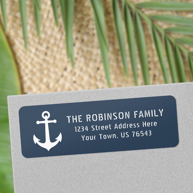 Nautical Vintage Boat Anchor Gray Blue Address (Creator Uploaded)