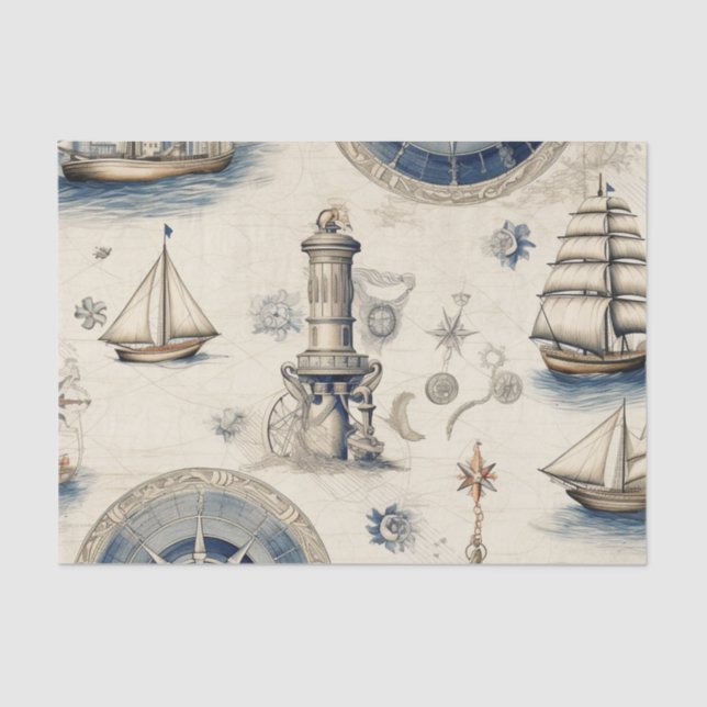 Nautical Vintage Decoupage Ephemera Tissue Paper (Front)