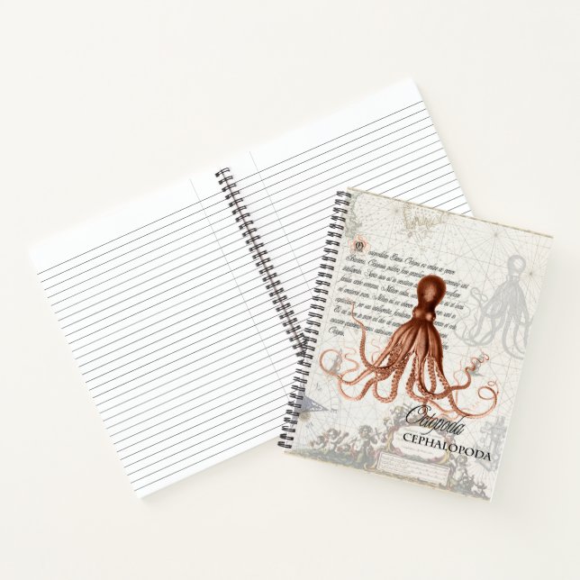 Nautical Vintage Octopus Illustration & Typography Notebook (Inside)