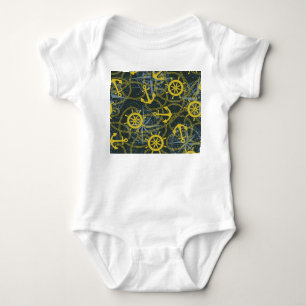 Nautical vintage pattern, anchor and map. baby bodysuit