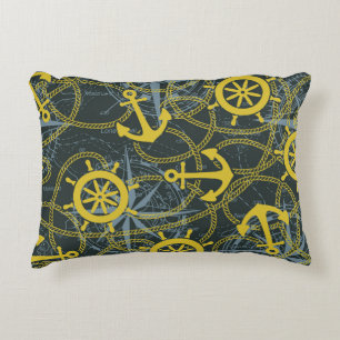 Nautical vintage pattern, anchor and map. decorative cushion