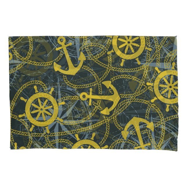 Nautical vintage pattern, anchor and map. pillowcase (Front)
