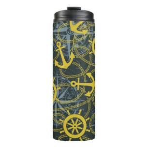 Nautical vintage pattern, anchor and map. thermal tumbler