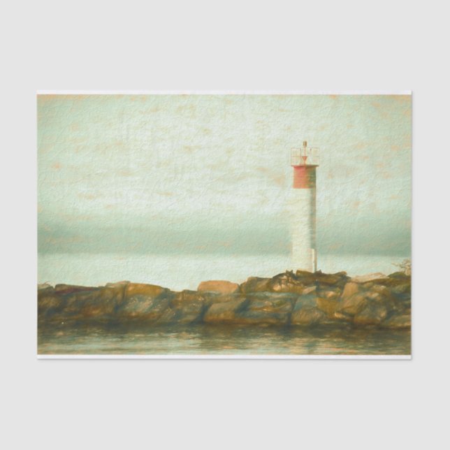 Nautical Vintage Red Green Lighthouse Art Tissue Paper (Front)