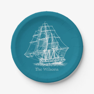 Nautical Vintage Sailing Ship Personalised Paper Plate