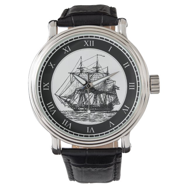 Nautical Vintage Sailing Ship Watch (Front)